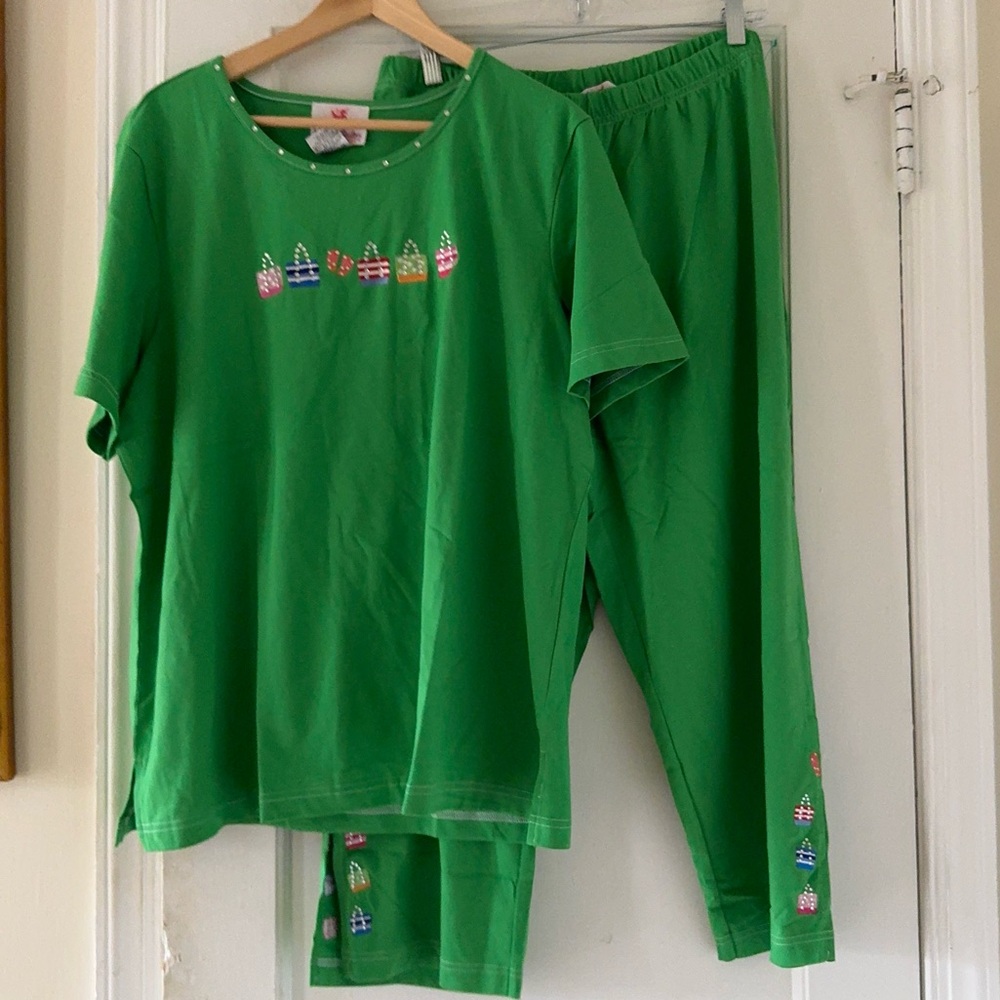 Quacker Factory Cotton Loungewear Pajamas Set Rhinestones Purses